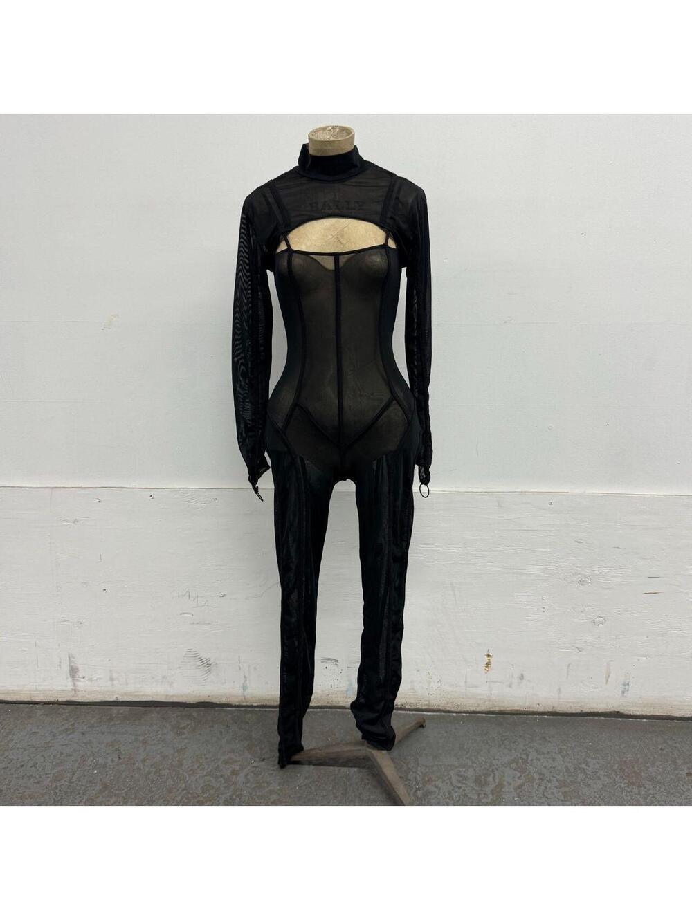 Darker Wavs by Dolls Kill Black Sheer Mesh Shrug-Layer Cutout Catsuit